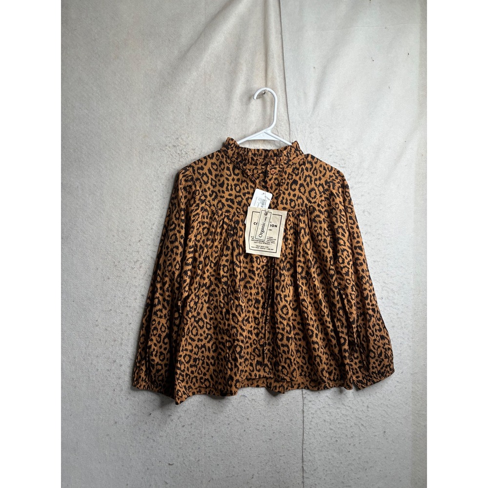 NWT Emerson Fry India Collection Emmaline Blouse Leopard Organic Cotton NWT L